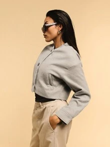 Athîral Women's Solid Color Long Sleeve Single-Breasted Baseball Collar Casual Jacket, Autumn - Grey - View 4