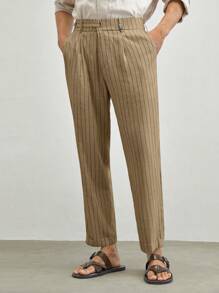 AKNOTIC Business Casual 男士梭织修身休闲直筒长裤，适合日常穿着 - 卡其色 - 查看 4