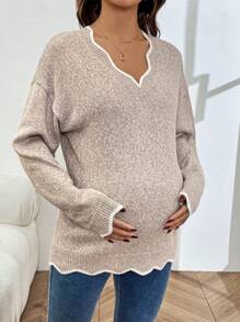 SHEIN Maternity Autumn/Winter Colorblock V-Neck Drop Shoulder Casual Sweater