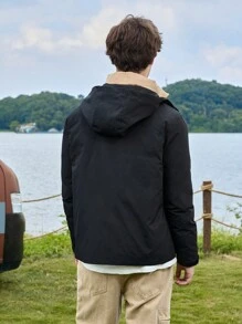 Manfinity VCAY Men's Casual Loose Fit Reversible Wadded Jacket, Long Sleeve, Woven, Daily Wear, For Fall Winter - Black - View 2