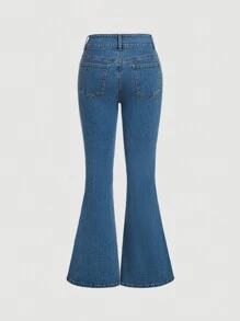 SHEIN MOD Women's Sexy Low Waist Skinny Stretch Flare Jeans, Blue - Medium Wash - View 2