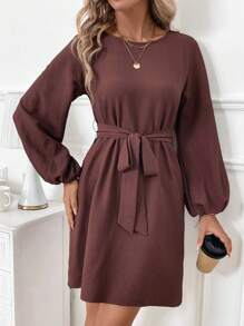 SHEIN Clasi Plus Size Women's Solid Color Textured Long Sleeve Dress, Autumn/Winter