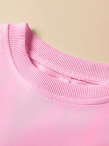 Young Girl Casual Leopard Print Letter Oversized Sweatshirt