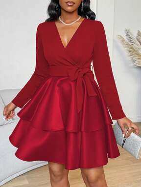 SHEIN Clasi 1 Stück Damen elegantes rotes Minikleid mit Doppelsaum, burgunderfarbenes Damenoutfit