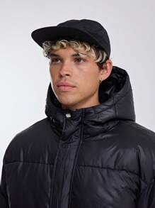 Musero Áo khoác nam dáng rộng có mũ trùm đầu, lót bông, cài khuy ẩn, thích hợp cho mùa đông. - màu đen - Xem 3