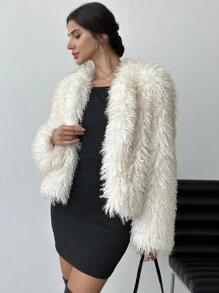 Firerie Women Elegant Exquisite Vintage Gradient Fluffy Jacket For Commuting, Fashion & Stylish, Autumn/Winter - Apricot - View 5