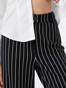 SHEIN EZwear Pantalones casuales rectos y holgados de punto con rayas negras para mujer