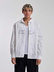 Musero Camisa con botones y logotipo en forma de llama para hombre