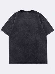 ROMWE MEN Men Gothic Style Washed Print Short Sleeve T-Shirt, Summer, Halloween - Black - View 2