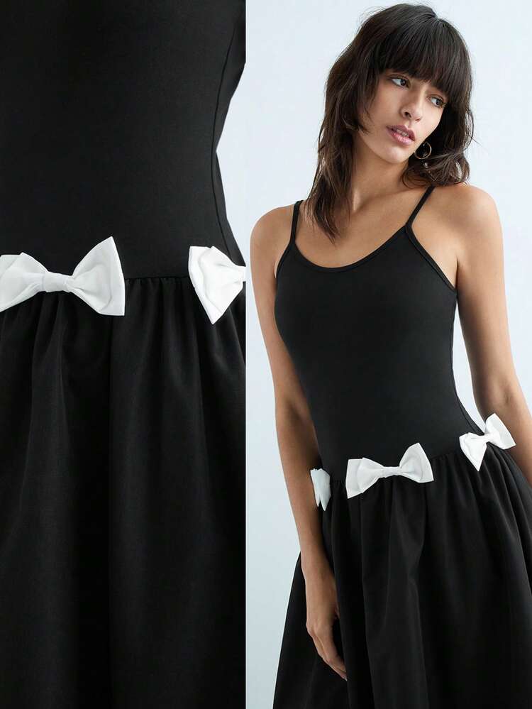 SHEIN Maija New Autumn/Winter Women Urban Chic Elegant Casual Everyday White Bowknot Slip Dress