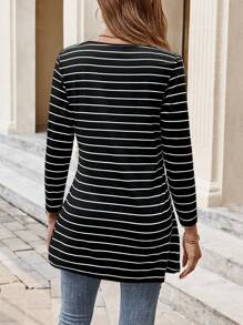 EMERY ROSE Women Autumn Casual Striped Long Sleeve T-Shirt - Black - View 2