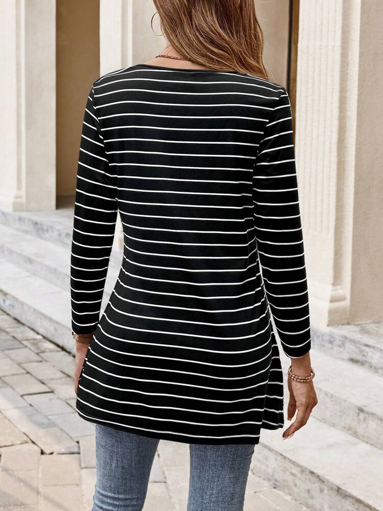 Women Autumn Casual Striped Long Sleeve T-Shirt