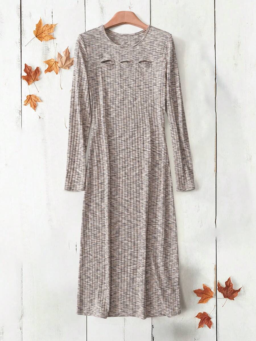 EMERY ROSE Women Casual Ribbed Knit Hollow Out Bodycon Midi Dress, Autumn/Winter Holiday Dress Elegant Women Dresses