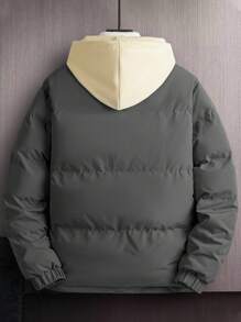 Manfinity Homme 1pc Men Loose Fit Drawstring Hooded Padded Coat, Men Winter Jacket, Men Outerwear - Dark Grey - View 3