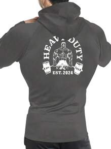 Manfinity Sport Corelite Men's Letter & Graphic Print Hooded Neck Long Sleeve Sweatshirt - Grey - View 4