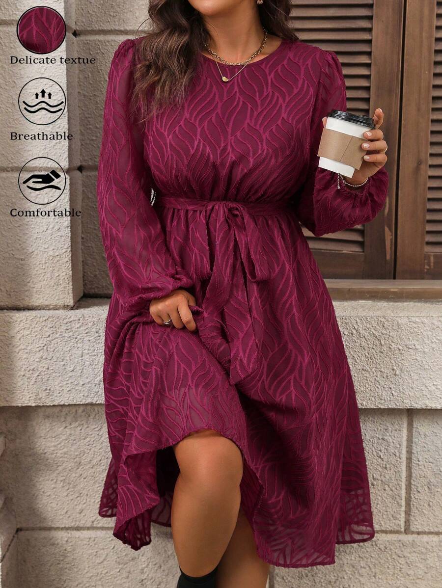 SHEIN Clasi 大码女式春夏圆领灯笼袖长款优雅连衣裙新年衣服长款女装 - 紅色 - 查看 1