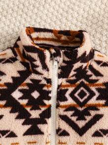 SHEIN 1pc Young Boy Casual Minimalist Totem Print Fleece Long Sleeve Jacket, Suitable For Daily Warm Up, School, Autumn/Winter - Multicolor - View 3