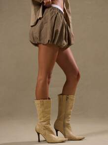 MUSERA Textured Puffball Shorts Elegant Summer - Khaki - View 3