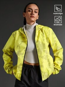 SHEIN Sports 休闲撞色印花连帽运动夹克 - 芥末黃 - 查看 4