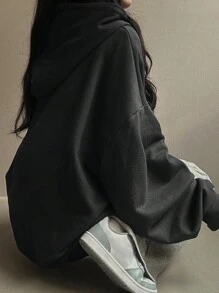 DAZY Women Hooded Pattern Printed Loose Pocket Fleece Sweatshirt,Fall Clothes,Winter Hoodies - Black - View 2