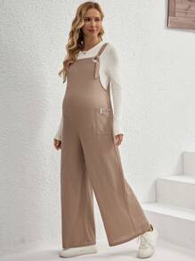 SHEIN Maternity 1pc Solid Overall Jumpsuit - Khaki - View 5