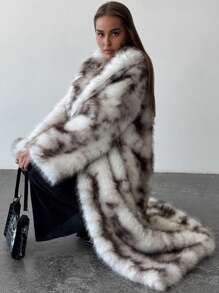 Aloruh 优雅豹纹毛绒领长款防风保暖外套，秋冬