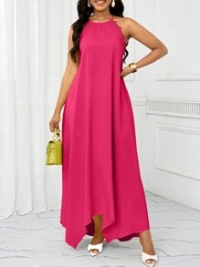 SHEIN Lady 节日连衣裙 夏季女士连衣裙 休闲长款吊带连衣裙 - 玫紅色 - 查看 4