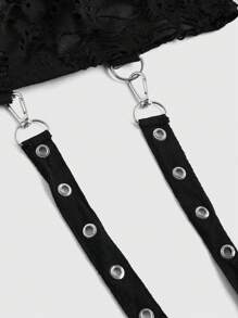 ROMWE Grunge Punk Áo sweatshirt nữ cỡ lớn dáng rộng phong cách đường phố, chất liệu xuyên thấu, có chi tiết đục lỗ và dây rút, kiểu dáng thường ngày. - màu đen - Xem 4