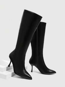 CUCCOO SZL Mode Zwarte Puntige Neus Stiletto Kniehoge Laarzen Voor Vrouwen Voor Kerstmis En Nieuwjaar Vakantie Vibe Herfst En Winter