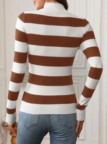 SHEIN LUNE 女士黑白条纹长袖紧身毛衣，秋装