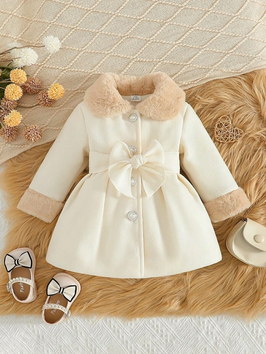 SHEIN Elladie kids 女婴休闲毛绒拼布夹克，秋冬