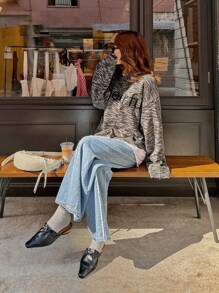 FRIFUL Women Casual Mixed Fiber Letter Pattern Loose Pullover Sweater, Autumn/Winter - Multicolor - View 6