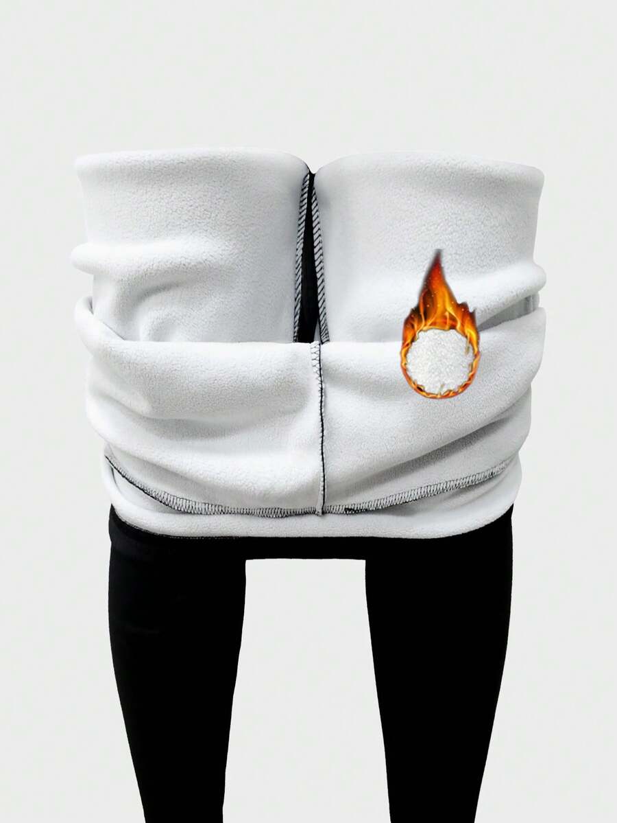 Women Solid Color Fleece Leggings With Pockets - Black - View 1