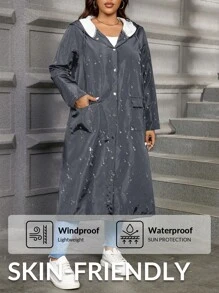 SHEIN Essnce 女士加大码黑色宽松连帽外套，休闲时尚 - 深灰色 - 查看 1