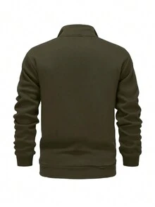 Manfinity Dauomo 1 Áo nỉ nam tay dài có túi màu trơn có khóa kéo - xanh quân đội - Xem 2