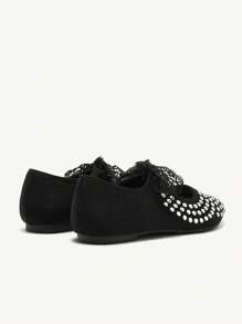CUCCOO CHICEST Women's Pointed Toe Rhinestone Lace-Up Black Flat Loafers Valentines - Black - View 5
