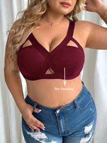 Plus Cut Out Bralet - Burgundy - View 5