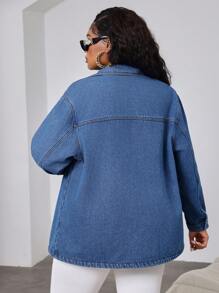 SHEIN Essnce Chaqueta vaquera de talla grande, estilo informal de manga larga con forro polar azul ahuecado, disfraz de Navidad para mujer, ropa de Acción de Gracias, atuendo de regreso a casa, ropa de invierno, disfraz de vaquera, chaqueta de forro polar y vaquera de invierno para mujer, chaquetas de mujer para otoño, chaqueta de forro polar