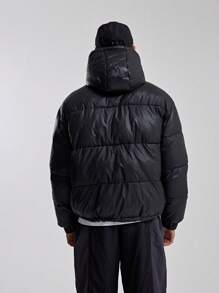 Musero Áo khoác nam dáng rộng có mũ trùm đầu, lót bông, cài khuy ẩn, thích hợp cho mùa đông. - màu đen - Xem 4