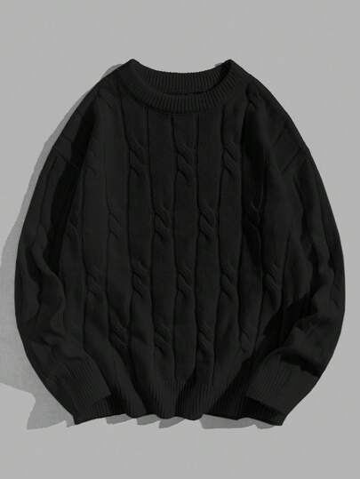 SHEIN Leap Crew 青少年男孩白色圆领针织毛衣，适合秋季、冬季、保暖、休闲、学校、家居、日常、运动、生日派对、郊游。百搭、简约、保暖内衬