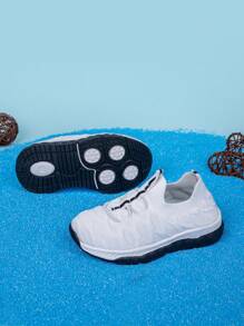 Sapatos casuais respiráveis e elásticos para bebês, sola leve e antiderrapante, adequados para uso diário, tênis esportivos de cor sólida da moda, primavera/outono - Branco - Ver 5