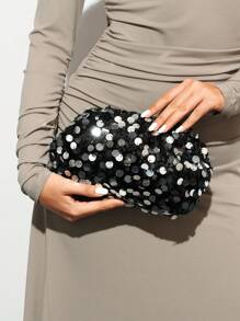 SHEIN BAE Sequin Patchwork Fashionable & Elegant Party Clutch Suitable For Women Daily And Party Use Valentines - Black - View 3