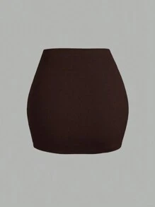 Sweetra Falda corta de mujer con paneles mixtos, unicolor, casual, con cordón y cintura ajustable, estilo Y2K - Marrón - Ver 2