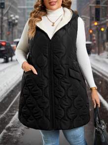 SHEIN Clasi Gourd-Shaped Padded Vest With Pockets, Warm Thermal Lined , Plus Size, Winter
