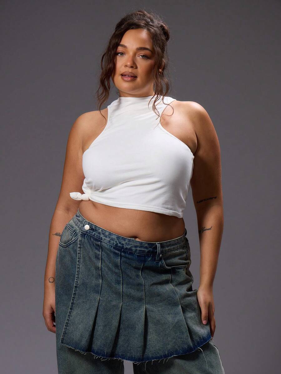 MUSERA Plus Size Side Knot Racer Tank Top For Going Out, Party, Club, Rave, Concert, Festival, Sexy, Date Night Spring Summer Holiday - White - View 1