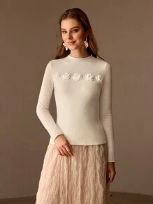 MOTF PREMIUM 100% PURE WOOL WOMEN STEREO FLOWER SWEATER - White - View 4