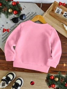 女婴圣诞印花保暖内衬圆领运动衫 - 彩色 - 查看 2