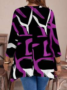 EMERY ROSE Áo thun cổ tròn tay 3/4 họa tiết sọc bất đối xứng cỡ lớn cho nữ, mùa thu/đông - màu đen - Xem 2