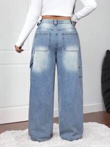 SHEIN EZwear 大码宽松阔腿蓝色牛仔裤