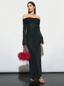 SHEIN BAE Women Luxury Feather Decorated Party Clutch, Black Handbag For Evening/Club Events Valentines